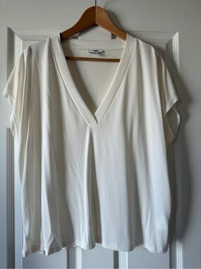 Mavi Jeans Lux Touch Tencel Modal V-Neck Dolman Tee Cream Ecru Off-White